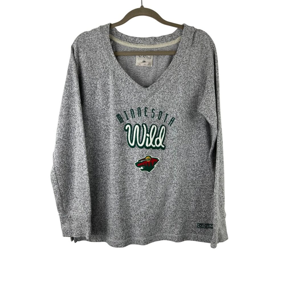Minnesota Wild CCM Official Vintage Womens  L Heather Gray Long Sleeve V-Neck To